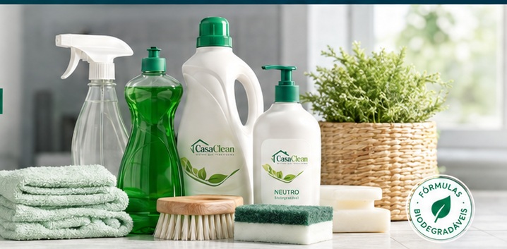 Produtos de limpeza CasaClean em ambiente claro